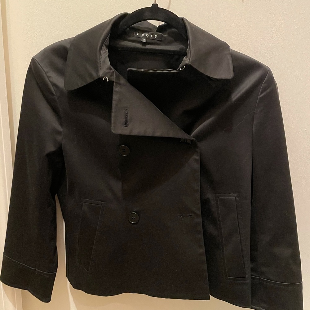 Theory double breasted black blazer cropped sz 6